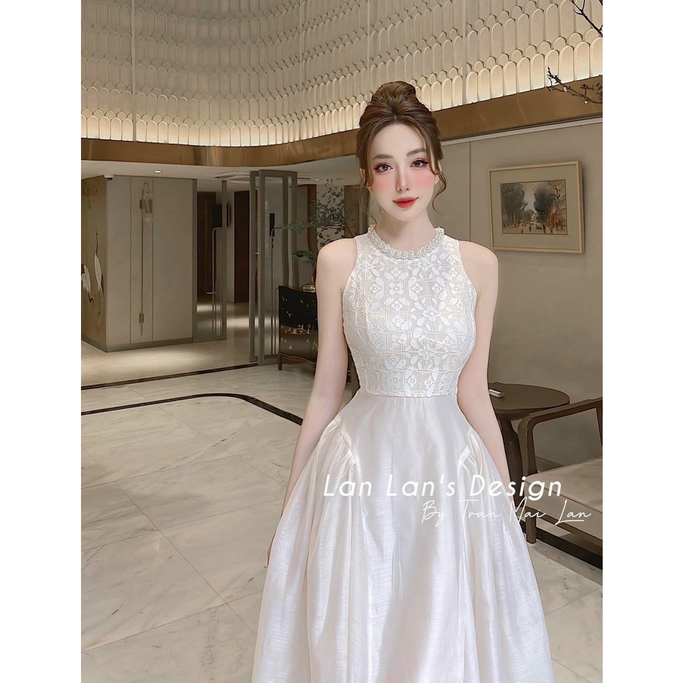 Đầm váy xòe nữ Váy tơ ren hoa 2 lớp Viền Ngọc Cổ Quảng Châu Cao Cấp - Hàng thiết kế chuẩn mã hót girl
