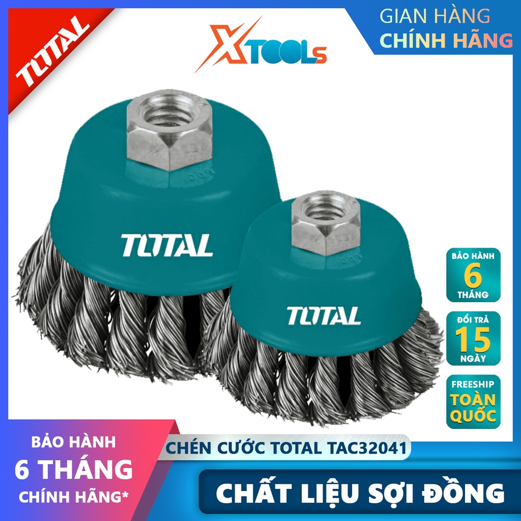 Chén cước thép xoắn TOTAL TAC32041, chổi cước Chất liệu sợi thép, các trục thép xoắn, Chiều ngang 100mm, Lỗ tâm M14x2