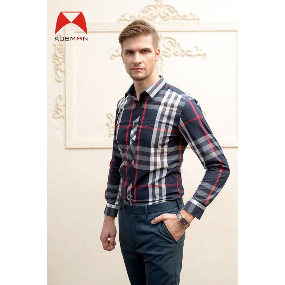Áo Sơ Mi Nam Dài Tay Thương Hiệu Kosman Kẻ Burberry Dáng Xuông – SM906 New