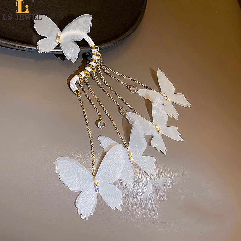 Khuyên Tai Tua Rua Dài Hình Bướm Đính Đá 2022 Thời Trang Cho Nữ