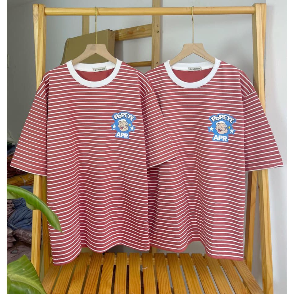 Áo Thun Kẻ Tay Lỡ - Áo Thun Sọc In Hình Popeye - Thời Trang Unisex AnAn - AT07