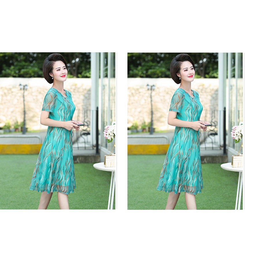 Đầm trung niên cao cấp cho mẹ_lá liễu