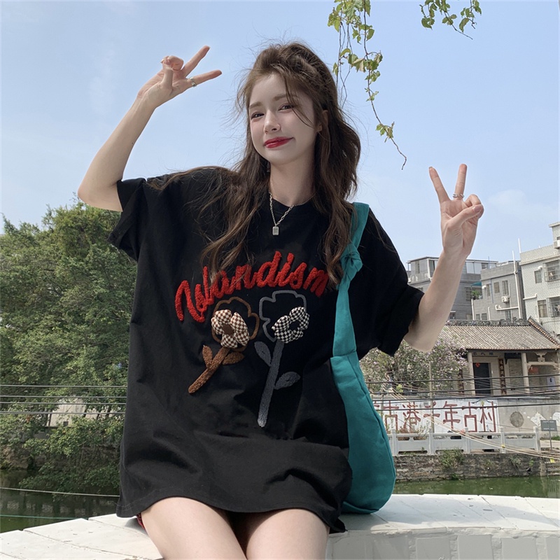 SUXI Áo Thun Thể Thao Tay Ngắn Cổ Tròn Dáng Rộng In Hoa Kiểu Đường Phố Đơn Giản Thời Trang Mùa Hè Cho Nữ