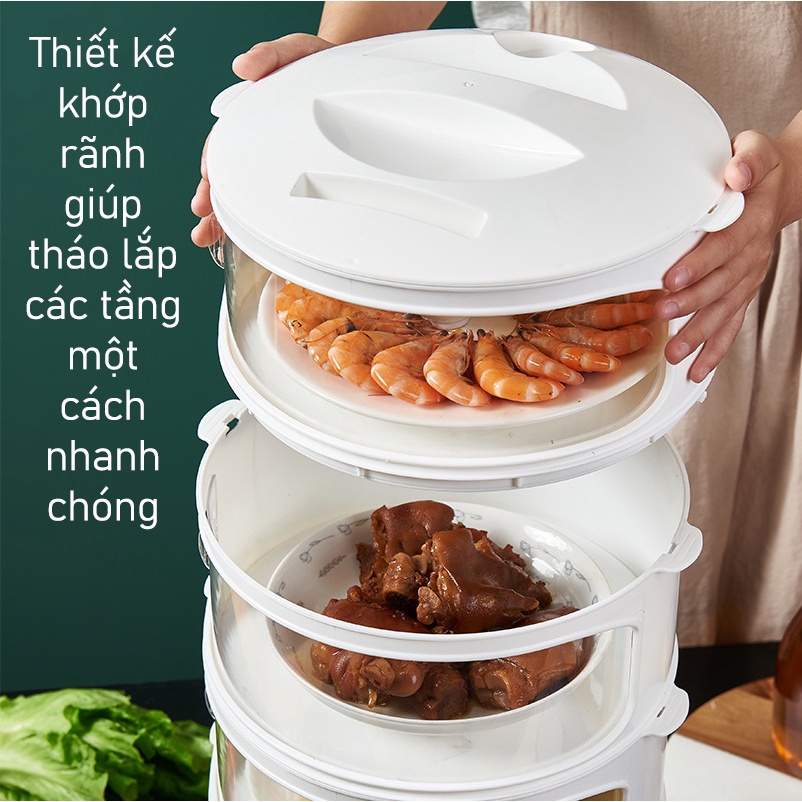 Lồng Bàn Giữ Nhiệt 5 Tầng Thông Minh Cửa Mở Ngang Trong Suốt Kích Thước 25x25x55cm