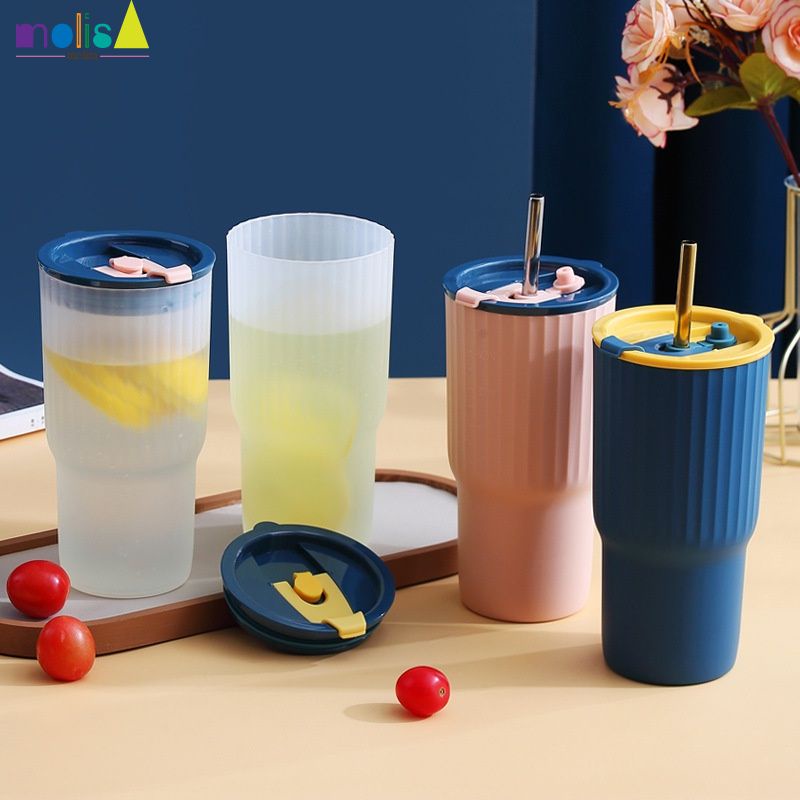 SẴN SÀNG 650ml sáng tạo rơm ly công suất Lớn Cà Phê Cốc cốc sinh viên nhựa mùa hè xe cầm tay Trong Suốt sữa trà sữa sữa tách ngoài trời Uống Cup Dã Ngoại Nguồn Cung Cấp Du Lịch-molisa