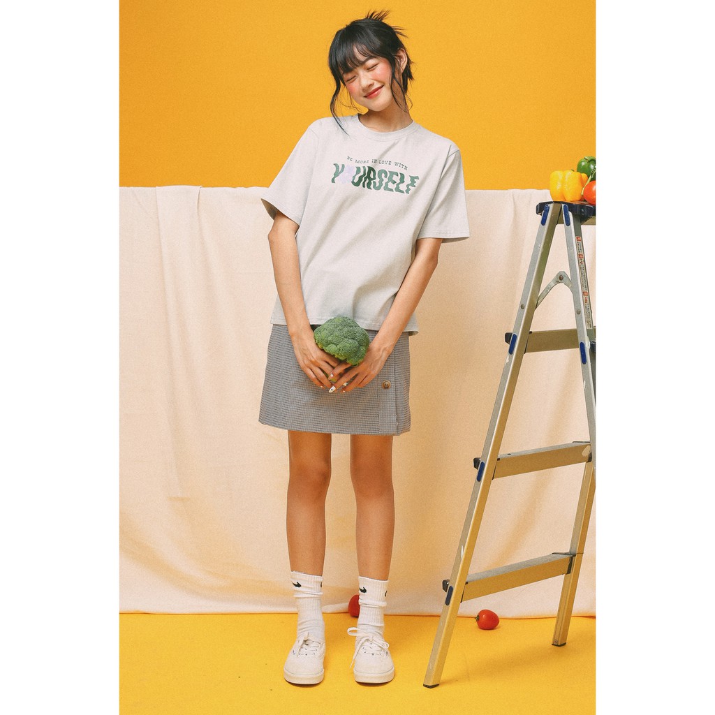 Áo thun nữ ngắn tay in hình thời trang GAGO yourself print t-shirt màu xanh rêu nhạt GA3422