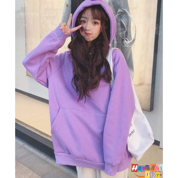 Áo Khoác Hoodie Trơn Ulzzang Unisex Màu Tím Tươi Chất Nỉ Bông Cao Cấp Dáng Rộng Nam Nữ - MM