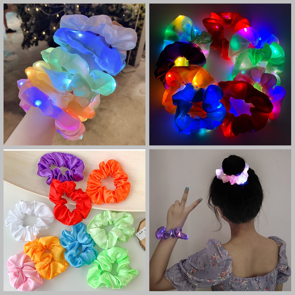 Dây buộc tóc vải nhung nhiều màu sắc có đèn LED thời trang dành cho nữ