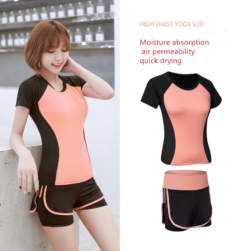 [42KG-72KG] áo tập gym nữ Good Quality Yoga Workout Clothes Tight Waist Track Suit Short-sleeved T-shirt Jogger