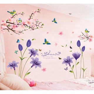 (HCM) Decal dán tường Combo 2 bộ hoa đào và anh thảo trang trí nhà cửa - decalhcm