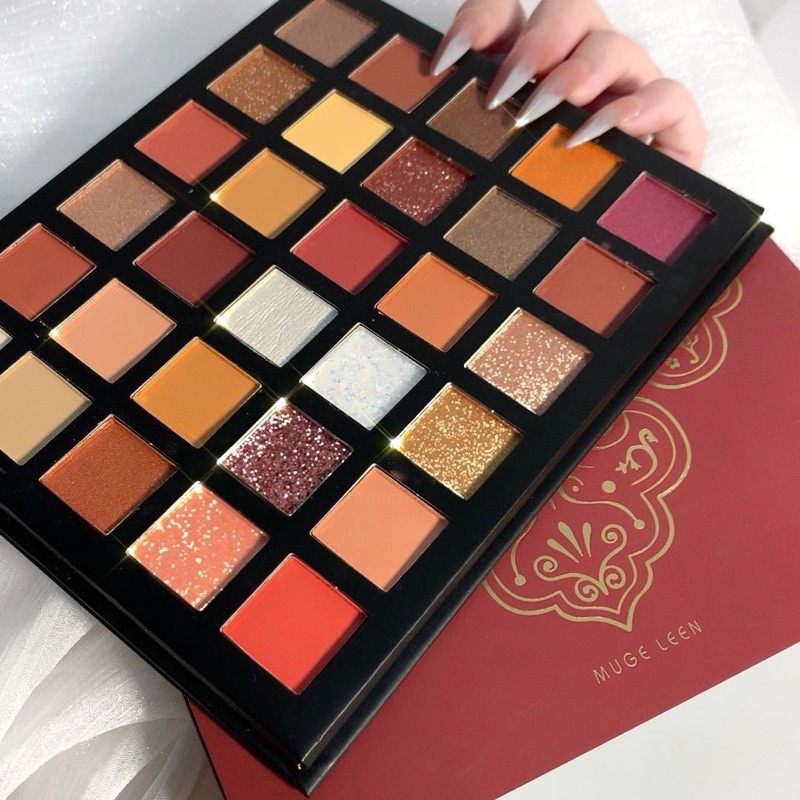 Bảng mắt 30 ô Mugeleen tông cam đỏ dễ đánh, nhũ bling bling kèm cọ | BigBuy360 - bigbuy360.vn