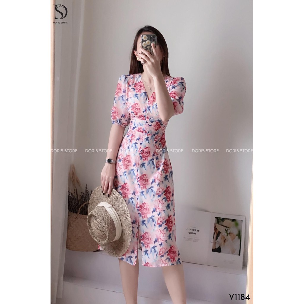 Đầm tơ hoa dáng ôm cúc ngọc xẻ trước hàng thiết kế 2 lớp | BigBuy360 - bigbuy360.vn