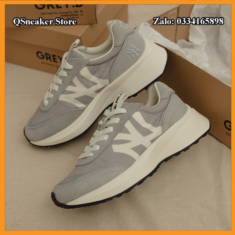 Giày Thể Thao 𝐌𝐋𝐁 Chunky Jogger NY Yankees Grey, Giày Sneaker Nam Nữ Xám Cực Đẹp Fullbox
