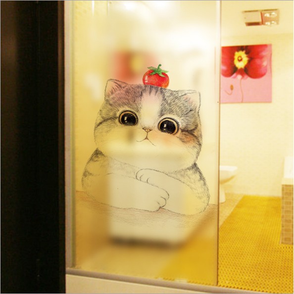 Decal dán kính cao cấp - Mèo Mập Cà Chua ( 60x116cm )