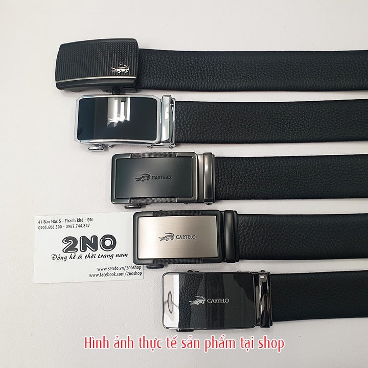 Thắt lưng nam da bò lớp đầu tiên, 2 mặt da cuộn 360 độ, kết cấu vân rõ ràng mềm mại, khoá rút tự động, CARTELO - TL2205