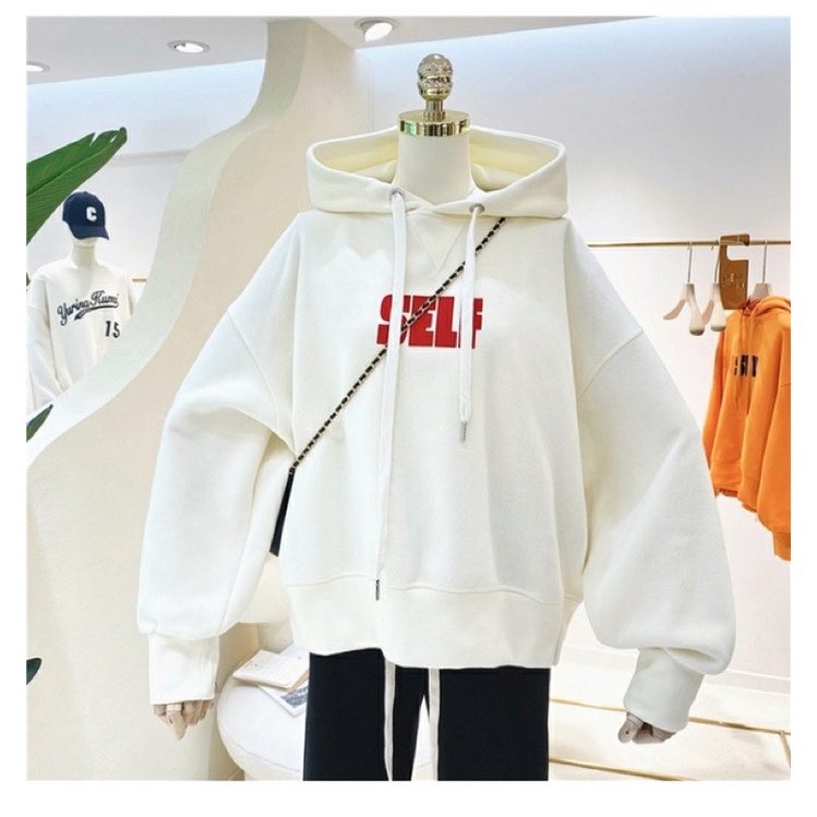 Áo hoodie vải nỉ lót bông dày dặn in Self unisex form rộng