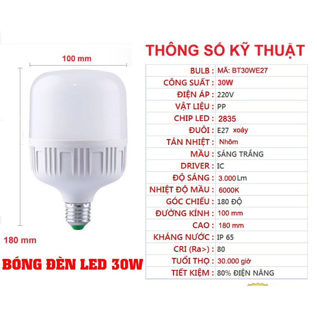 BÓNG ĐÈN LED 30W ĐUÔI XOÁY - TRỤ TIẾT KIỆM ĐIỆN NĂNG