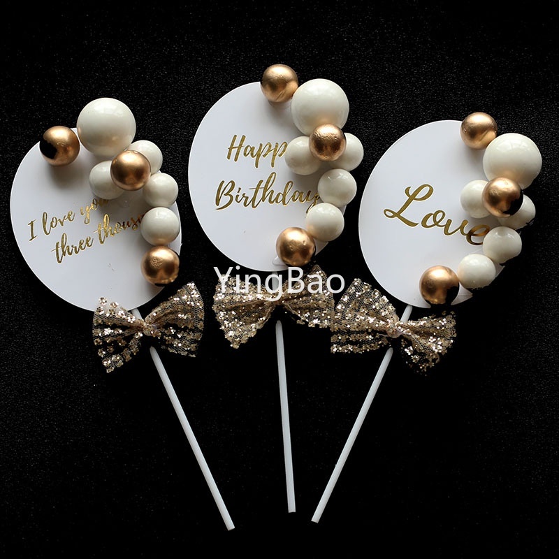 Phụ Kiện Cắm Trang Trí Bánh Kem Sinh Nhật Hình Chữ Love Màu Vàng Dễ Thương