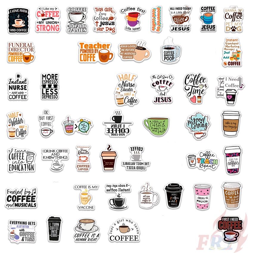 ❉ Hình Dán Cà Phê Chữa Bệnh ❉ Set 45 Miếng Dán Chống Thấm Nước Họa Tiết Doodle Thời Trang Dùng Để Trang Trí