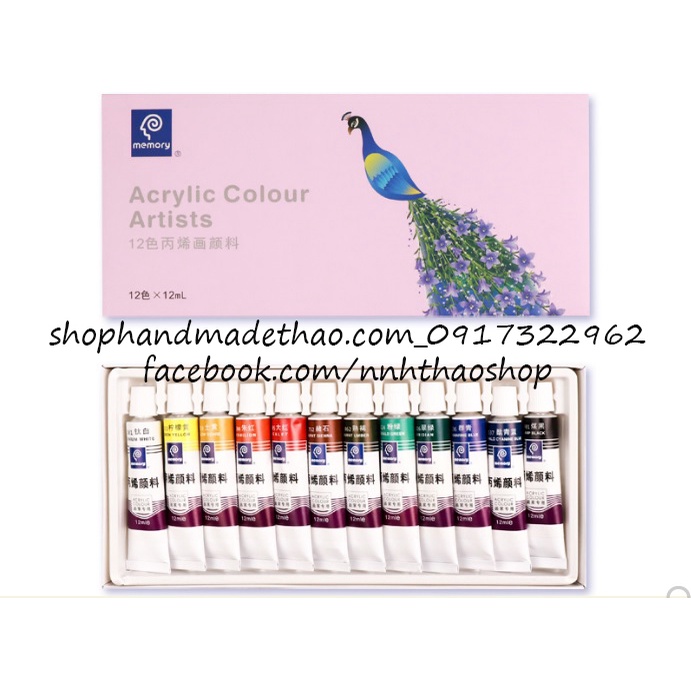 Màu acrylic hộp nhỏ 12 / 24 màu kèm cọ vẽ