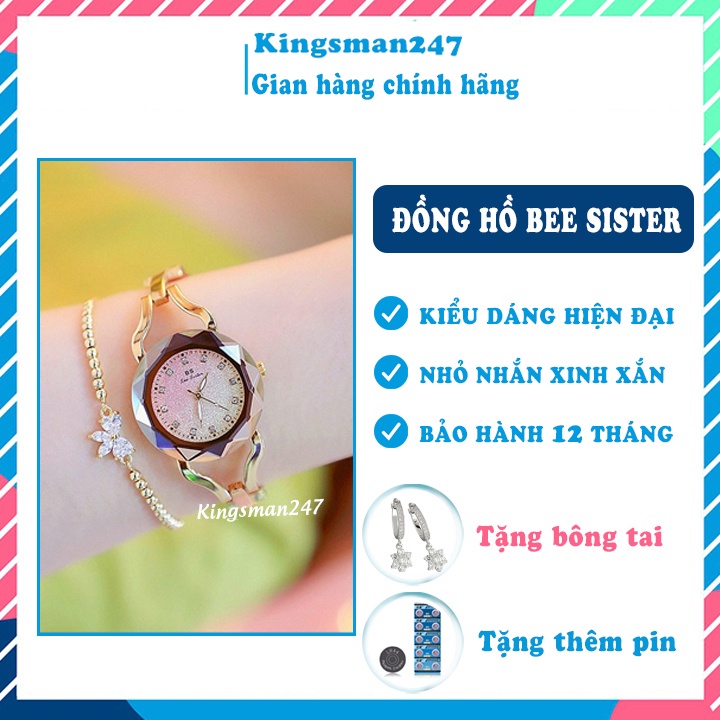Đồng hồ nữ chính hãng Bs mặt nhỏ, đính đá, dây kim loại cá tính, thời trang hiện đại cao cấp chính hãng [Tặng bông tai]