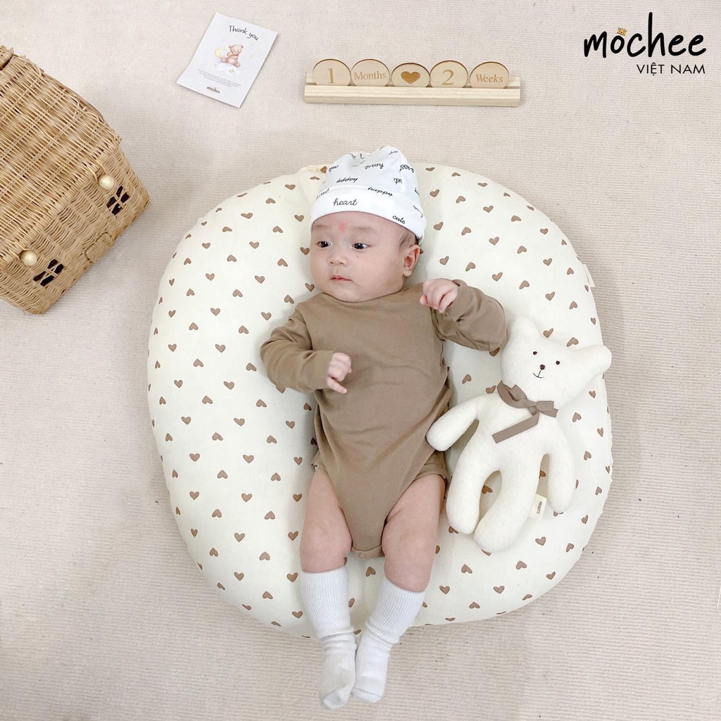 Gối chống trào ngược cho bé Mochee 70x70cm, gối chống trào vải xô họa tiết  - Monnie Kids