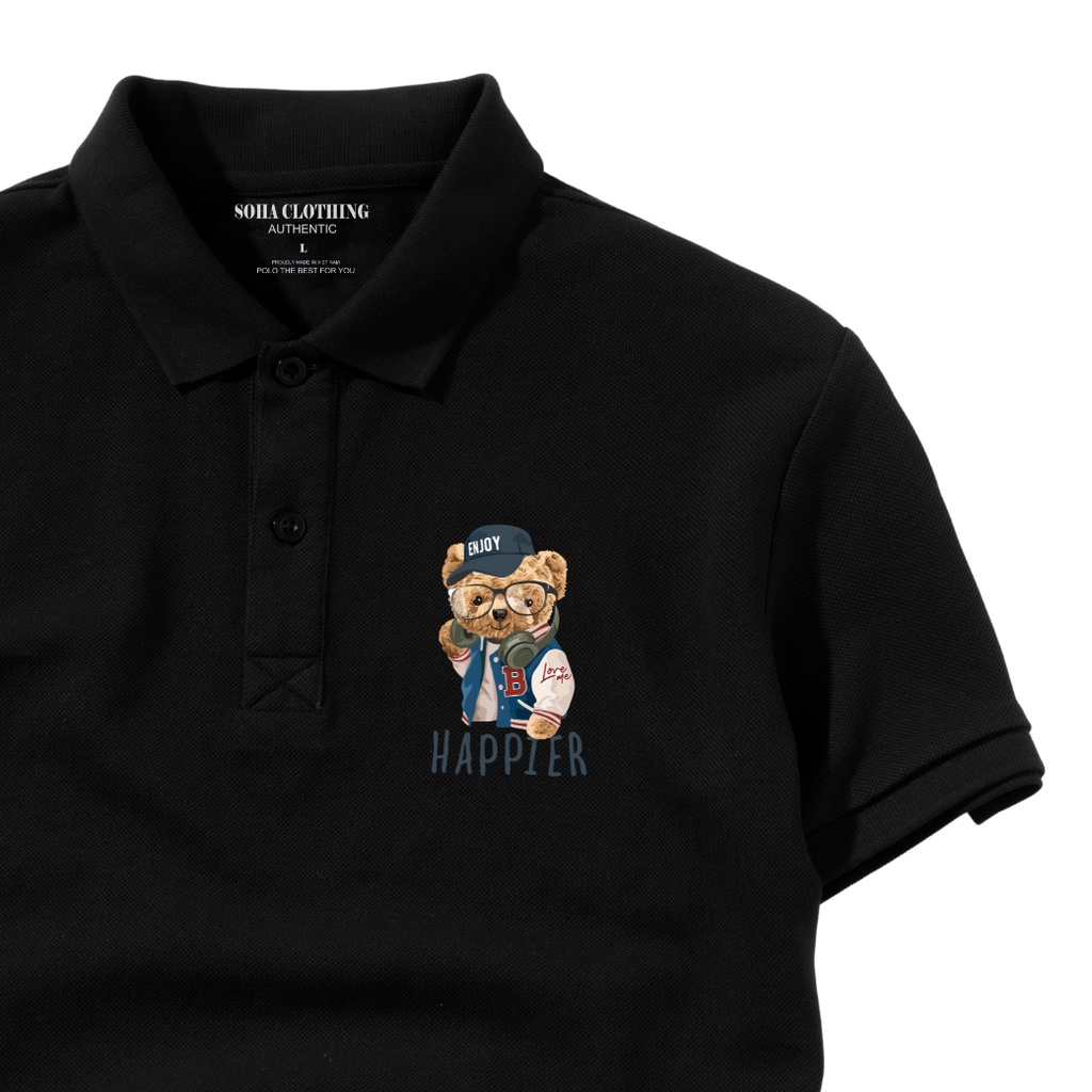Áo Thun Polo Nam Basic cổ bẻ vải Cá Sấu chuẩn form,hình in sắc nét,Gấu Happier-SoHa Clothing