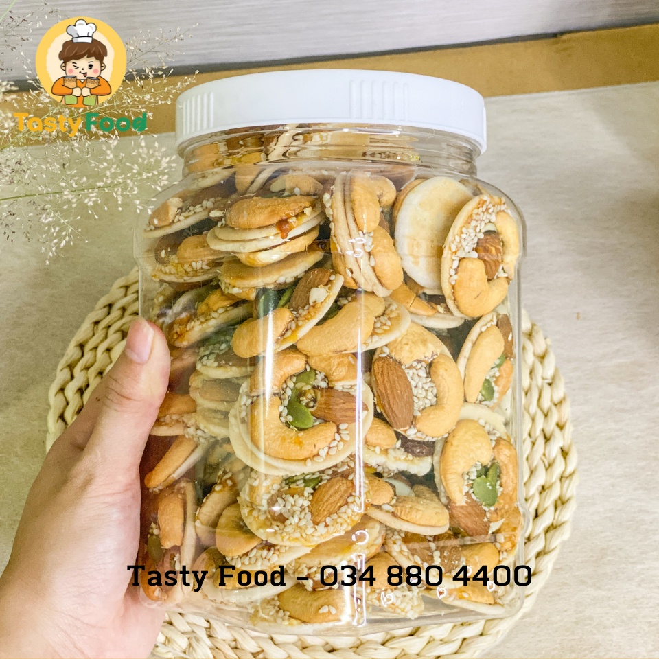 [Hũ vuông] 1,5KG Hũ Bánh Hạt Mix Tasty Food | HOÀN ĐỔI 100% nếu không như mô tả