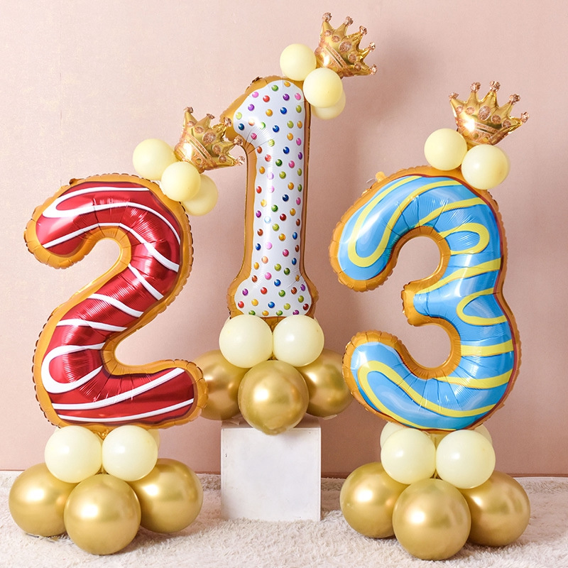 Bong Bóng Nhôm 32 Inch Hình Bánh Donut Và Chữ Số Dùng Trang Trí Tiệc Sinh Nhật