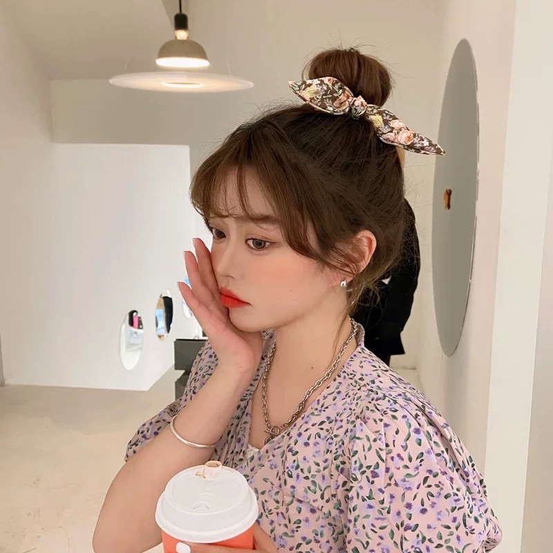Dây buộc tóc nơ ngọc Hàn Quốc, ruy băng phụ kiện tóc