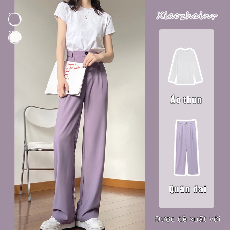 [Mã FADIRECT20 giảm 20K đơn 150K] Quần Dài Xiaozhainv Lưng Cao Ống Rộng Màu Trơn Phong Cách Thoải Mái Cho Nữ | BigBuy360 - bigbuy360.vn