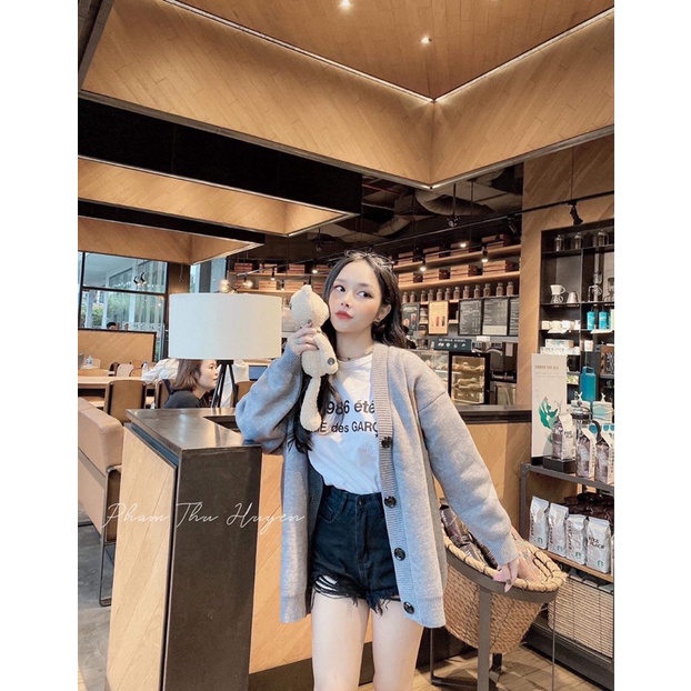 Áo khoác cadigan kèm gấu cute phối bo viền len | BigBuy360 - bigbuy360.vn