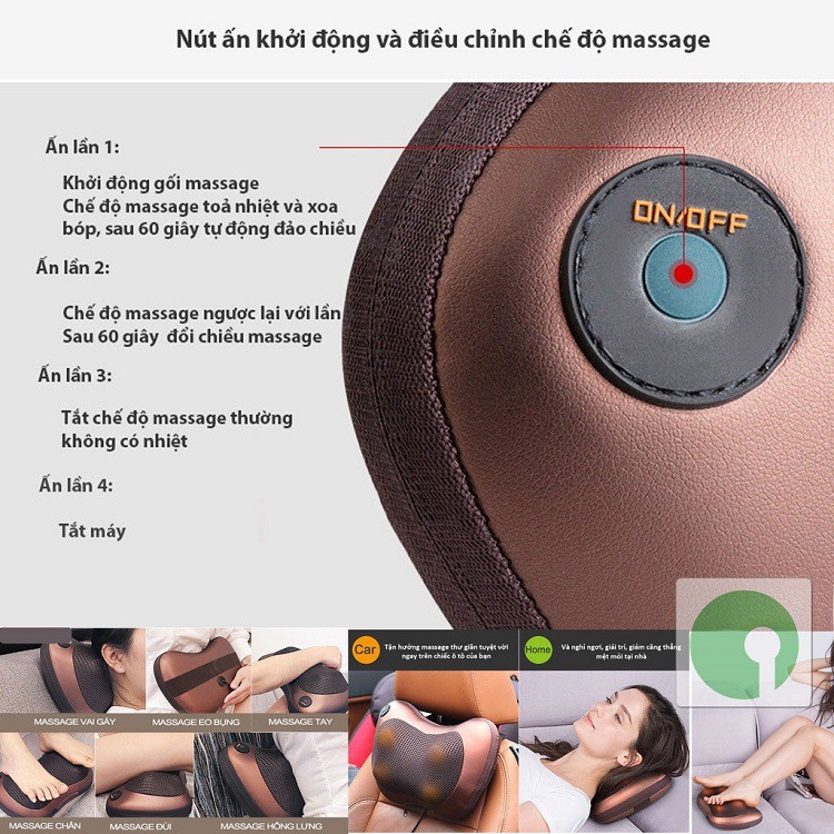 Gối Massage Hồng Ngoại, MAGIC Car  8 Bi Cao Cấp, Giảm Đau Mỏi Vai Gáy Cổ Hiệu Quả Cao - Bảo Hành 12 Tháng