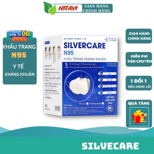 Khẩu trang y tế n95 có van thở kháng khuẩn 5 lớp 3D SIVER CARE (Hộp 20 chiếc) chính hãng