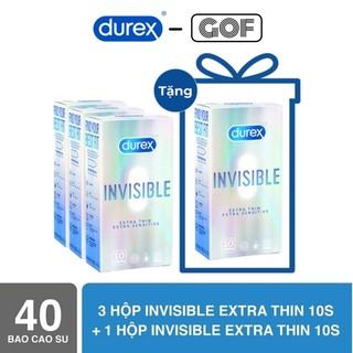 Mua 3 tặng 1 Bao cao su DUREX INVISIBLE Cực mỏng, nhiều gel Chính Hãng - GoF