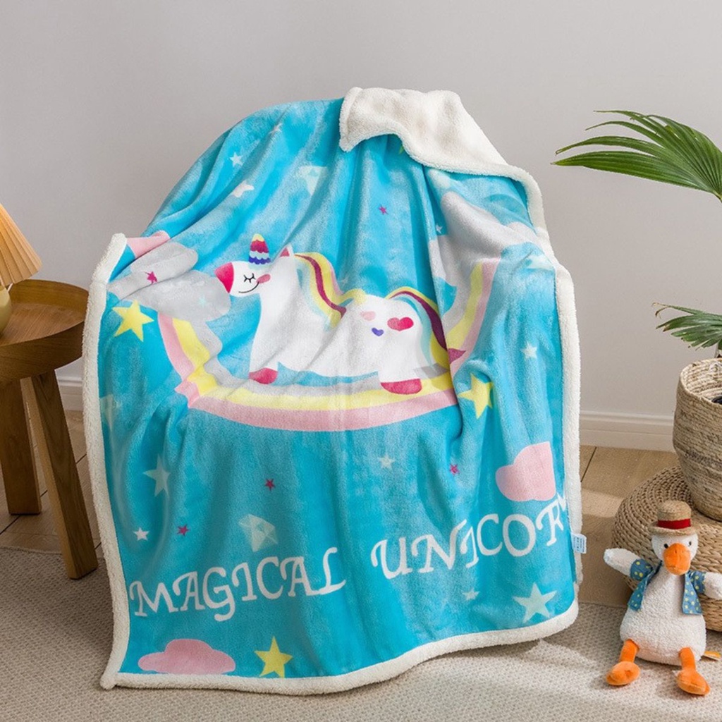 Chăn Lông Cừu Trẻ Em Hai Lớp Cao Cấp, Chăn Cho Bé Đi Học Mềm Mại KT 1.4m x 1m