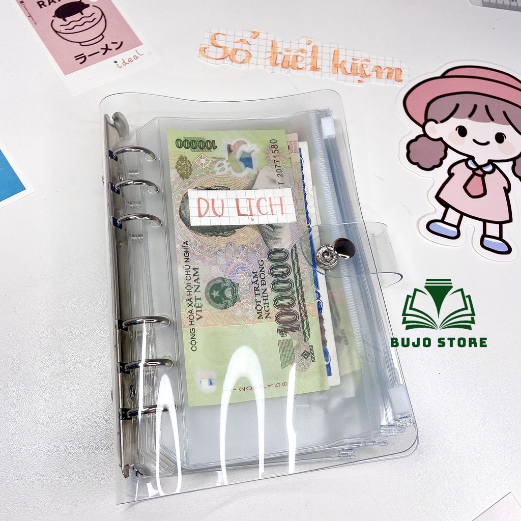 [Bujo] Sổ chi tiêu tiết kiệm đựng tiền binder khổ A6 A5 6 còng