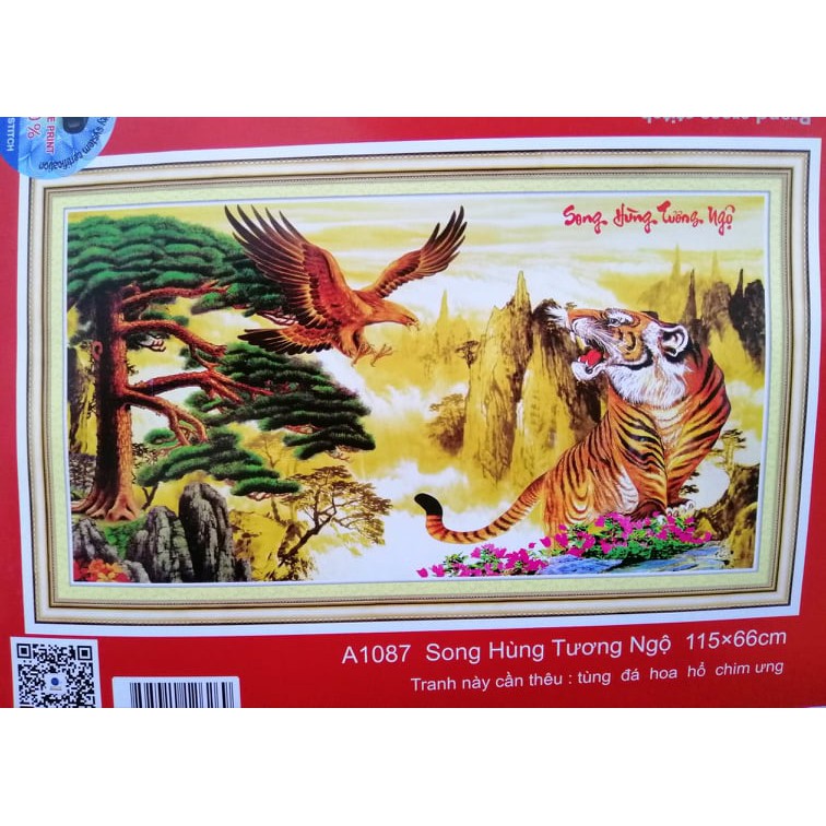 Tranh thêu chữ thập hổ và đại bàng A1087