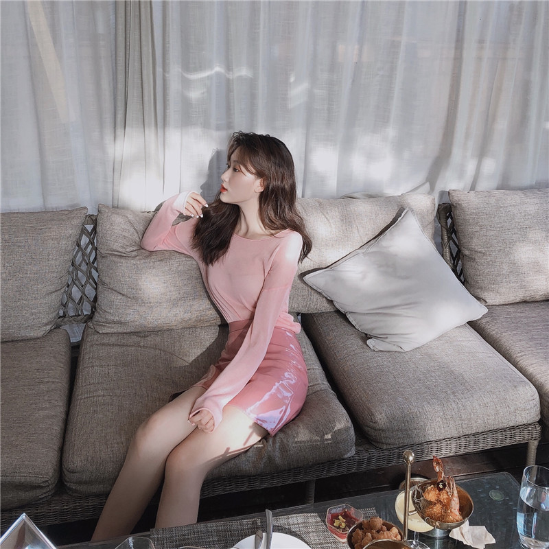 Chân váy IELGY da PU dáng chữ A lưng cao thời trang cho nữ