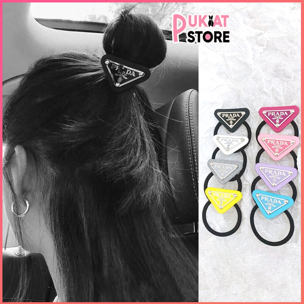 PRADA Dây cột tóc co giãn mặt hình tam giác xinh xắn đơn giản dành cho nữ