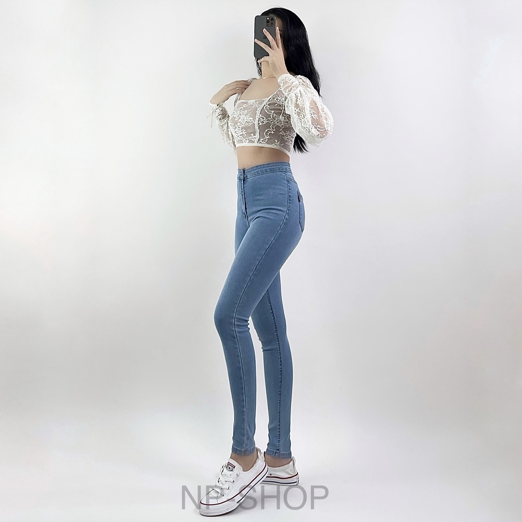 Quần jean nữ lưng cao siêu co giãn NP SHOP⚡️ Quần bò cạp cao ulzzang skinny 4 size 5 màu không túi bigsize