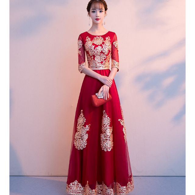Đầm đỏ dạ hội dài cô dâu - dự tiệc - phù dâu sang trọng QHS230 (hàng order 10-15 ngày)