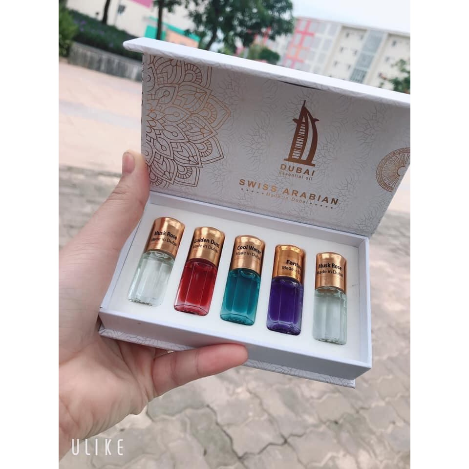 Tinh Dầu Nước Hoa Dubai Royal Set Mini 5 Chai 3ml Thơm Lâu Sang Trọng Quý Phái Đẳng Cấp Xuất Xứ Dubai Chính Hãng