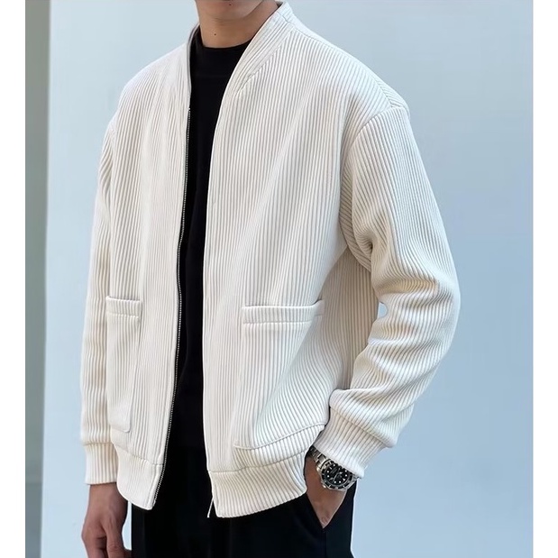 Áo Khoác Cardigan Cổ Đứng Có Khóa Kéo Phong Cách Nhật Bản Thời Trang Thu Đông Cho Nam Size M-3XL