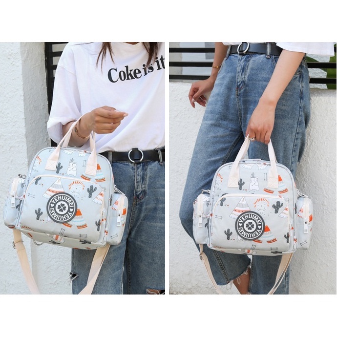 Balo Túi Xách Tay Bỉm Sữa Giữ Nhiệt Chống Nước Đựng Bình Sữa Cho Mẹ Và Bé Đồ Cơm Văn Phòng