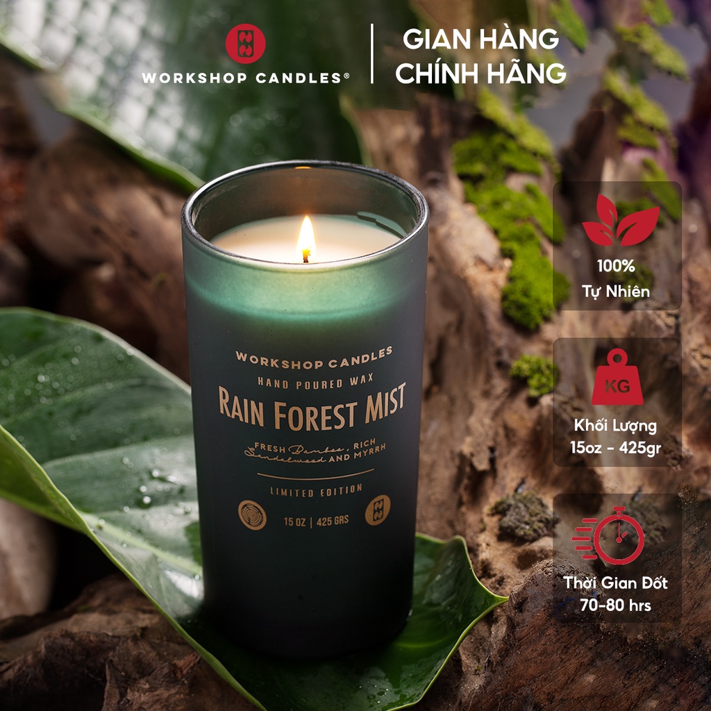 Nến thơm Rain Forest Workshop Candles H&amp;H Home 15 oz hương gỗ cao cấp