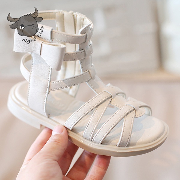 Giày Sandal chiến binh cá tính có khóa kéo và nơ bên hông MG6001
