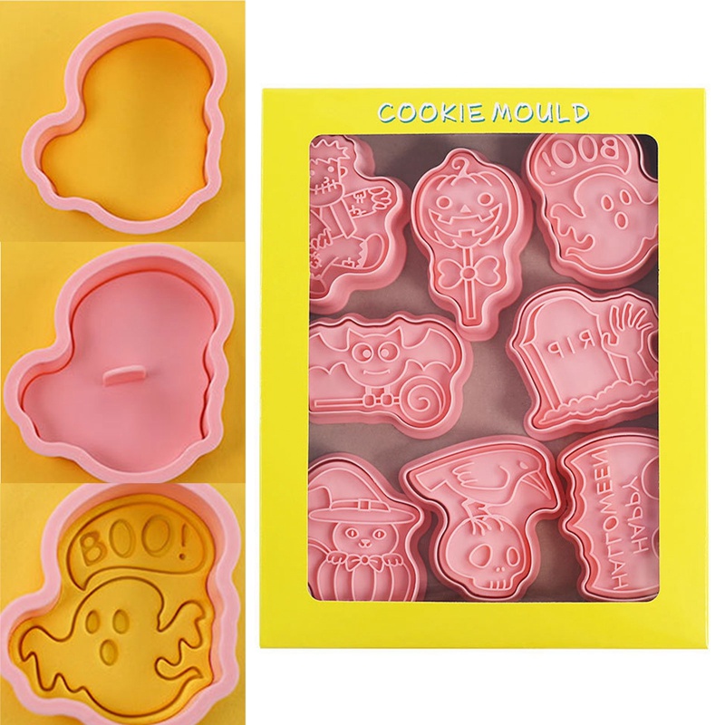 Set 8 Khuôn Cắt Bánh Quy Hình Bí Ngô / Chó Sói Hoạt Hình Phong Cách Halloween