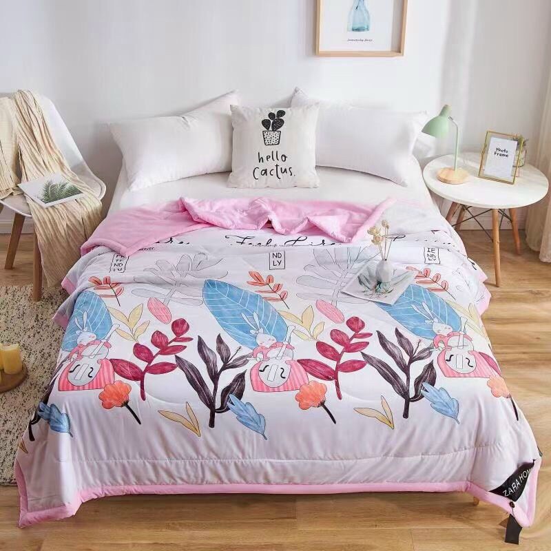 Chăn Hè Cotton Đũi Zara Home Hoạ Tiết Hoa Lá, Chất Đũi Siêu Mềm Mịn