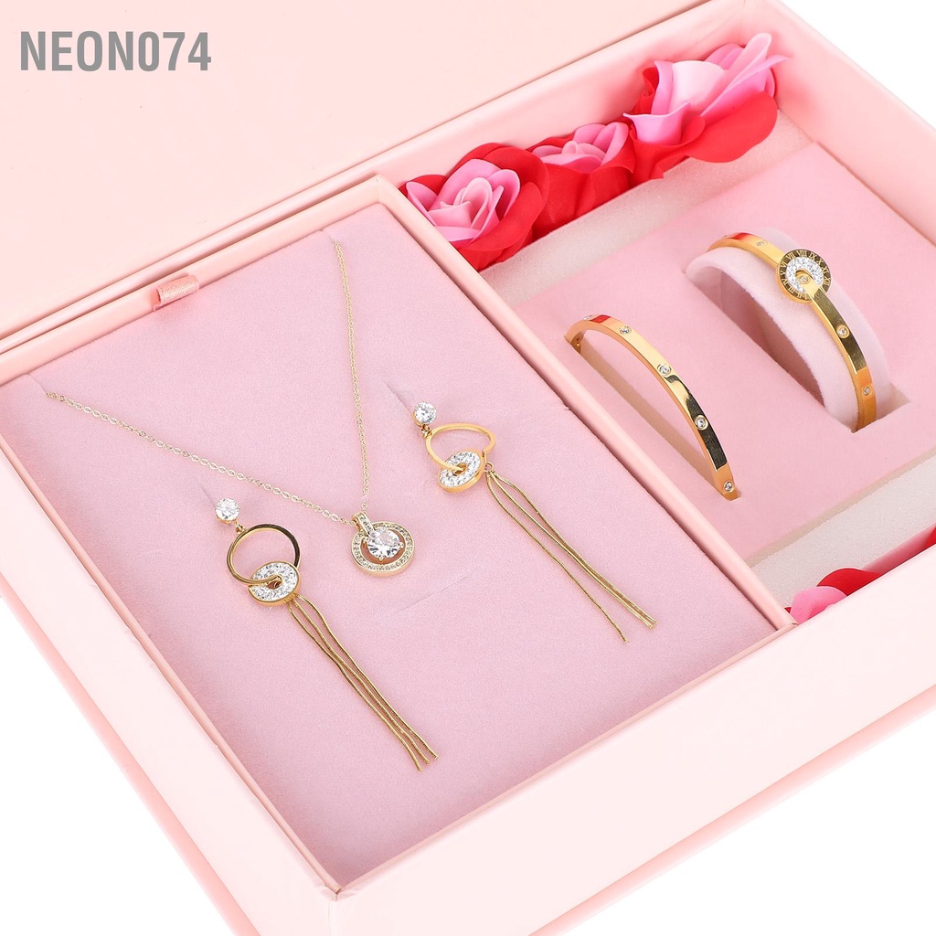 Neon074 Phụ nữ Nữ Bộ đồ trang sức Vòng cổ Bông tai đeo tay cho tiệc cưới Sinh nhật